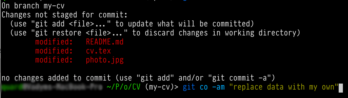 git status of changed files