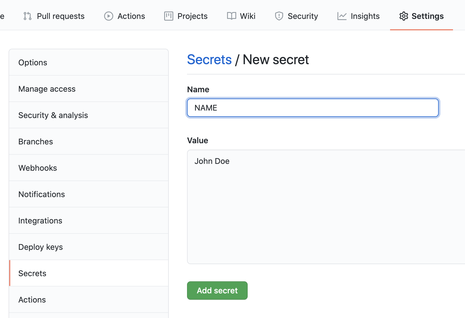 github secrets